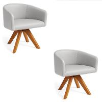 Poltrona Sala Base Giratória Madeira Arielle Sintético Cinza D03 - D'rossi - 2