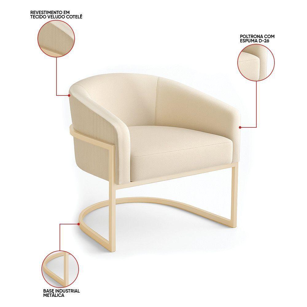 Poltrona Sala Industrial Champanhe Arielle Veludo Cotelê D03 - D'rossi Bege - 3