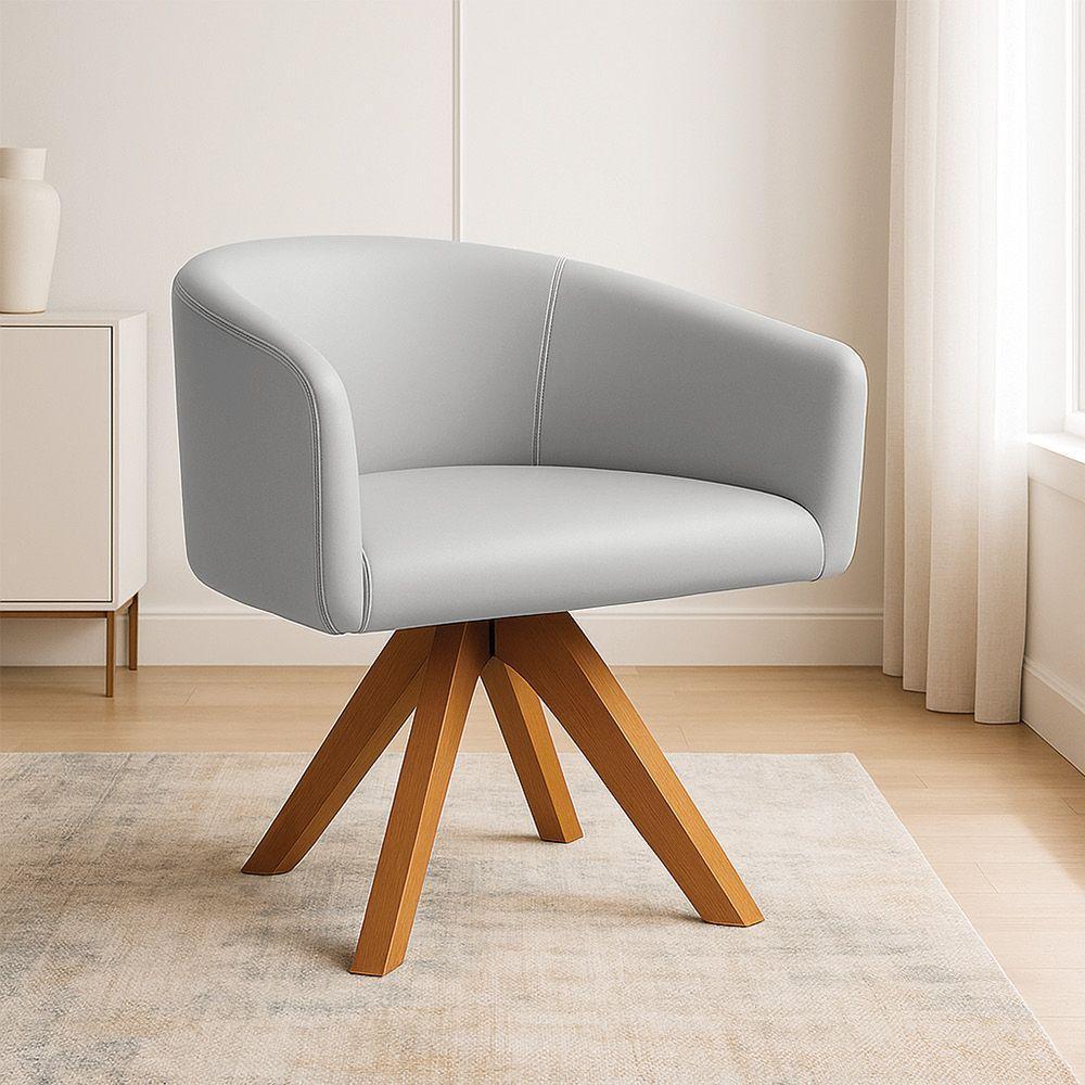 Poltrona Sala Base Giratória Madeira Arielle Sintético D03 - D'rossi Cinza - 1