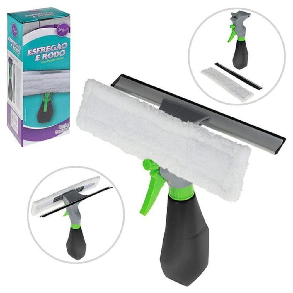 Limpa Vidro 3em1 Rodo Esponja Microfibra Borrifador Limpeza - 1