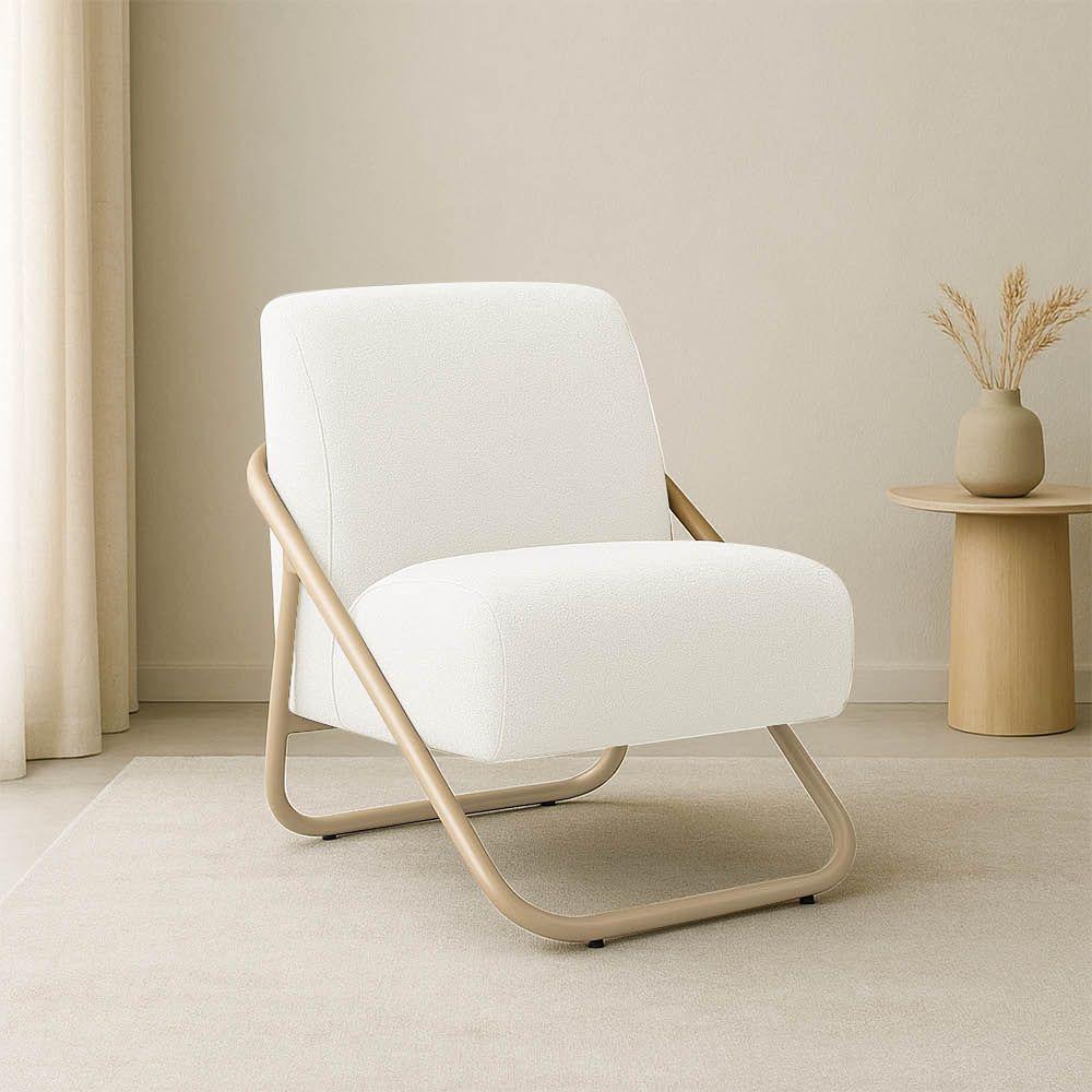 Poltrona Sala Decorativa Industrial Champanhe Martina Bouclê Off White K01 - D'rossi - 1