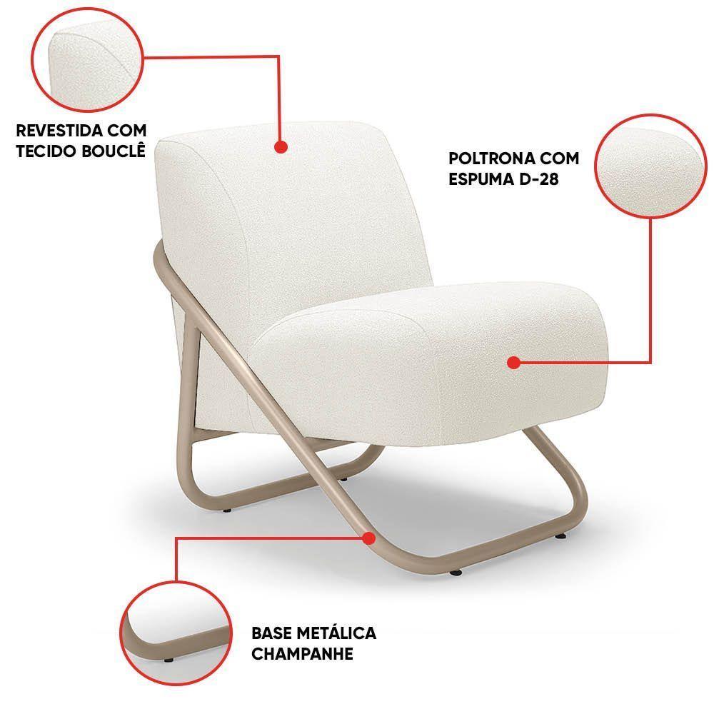 Poltrona Sala Decorativa Industrial Champanhe Martina Bouclê Off White K01 - D'rossi - 3