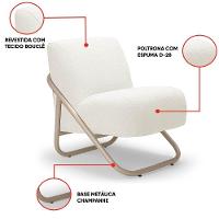 Poltrona Sala Decorativa Industrial Champanhe Martina Bouclê Off White K01 - D'rossi - 3