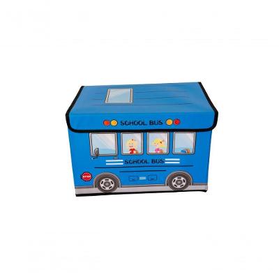 Caixa Organizadora Infantil Tampa Brinquedoteca Armazenament Cor:azulonibus