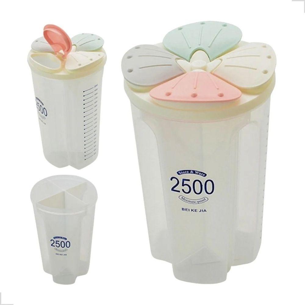 Pote Plástico Armazenador Medidor Com 4 Divisórias 2500 Ml - 1