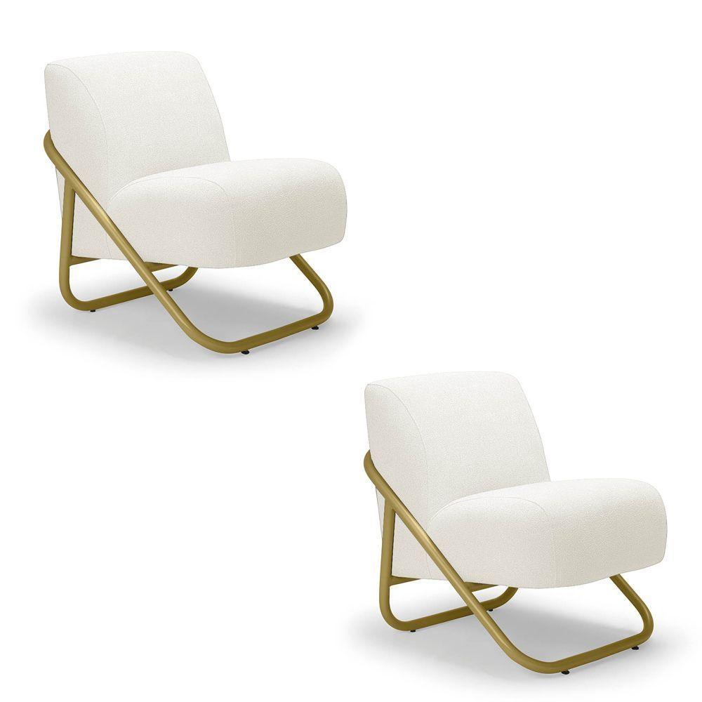 Poltrona Sala Estar Industrial Dourado Kit 2 Martina Bouclê K01 - D'rossi Off White - 2