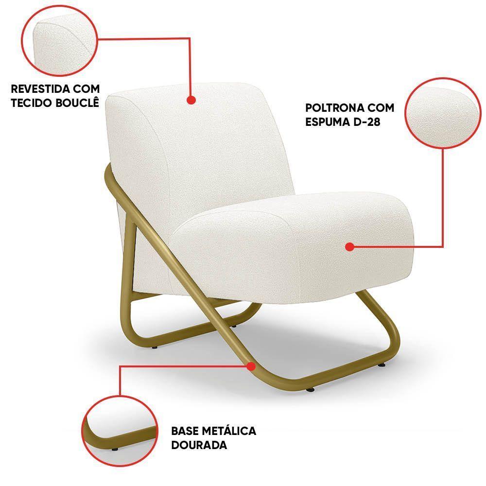 Poltrona Sala Estar Industrial Dourado Kit 2 Martina Bouclê K01 - D'rossi Off White - 7