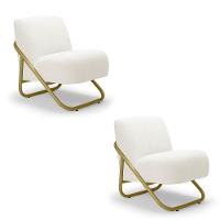 Poltrona Sala Estar Industrial Dourado Kit 2 Martina Bouclê K01 - D'rossi Off White - 2