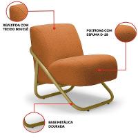 Poltrona Sala Decorativa Industrial Dourado Martina Bouclê K01 - D'rossi Caramelo - 3