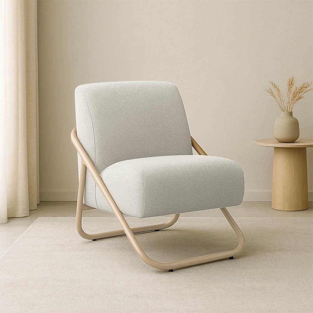 Poltrona Sala Decorativa Industrial Champanhe Martina Bouclê Cinza K01 - D'rossi - 1