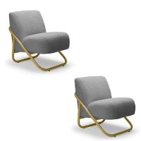 Poltrona Sala Estar Industrial Dourado Kit 2 Martina Bouclê Grafite K01 - D'rossi - 2