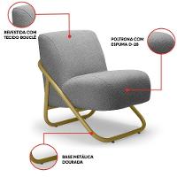 Poltrona Sala Estar Industrial Dourado Kit 2 Martina Bouclê Grafite K01 - D'rossi - 3