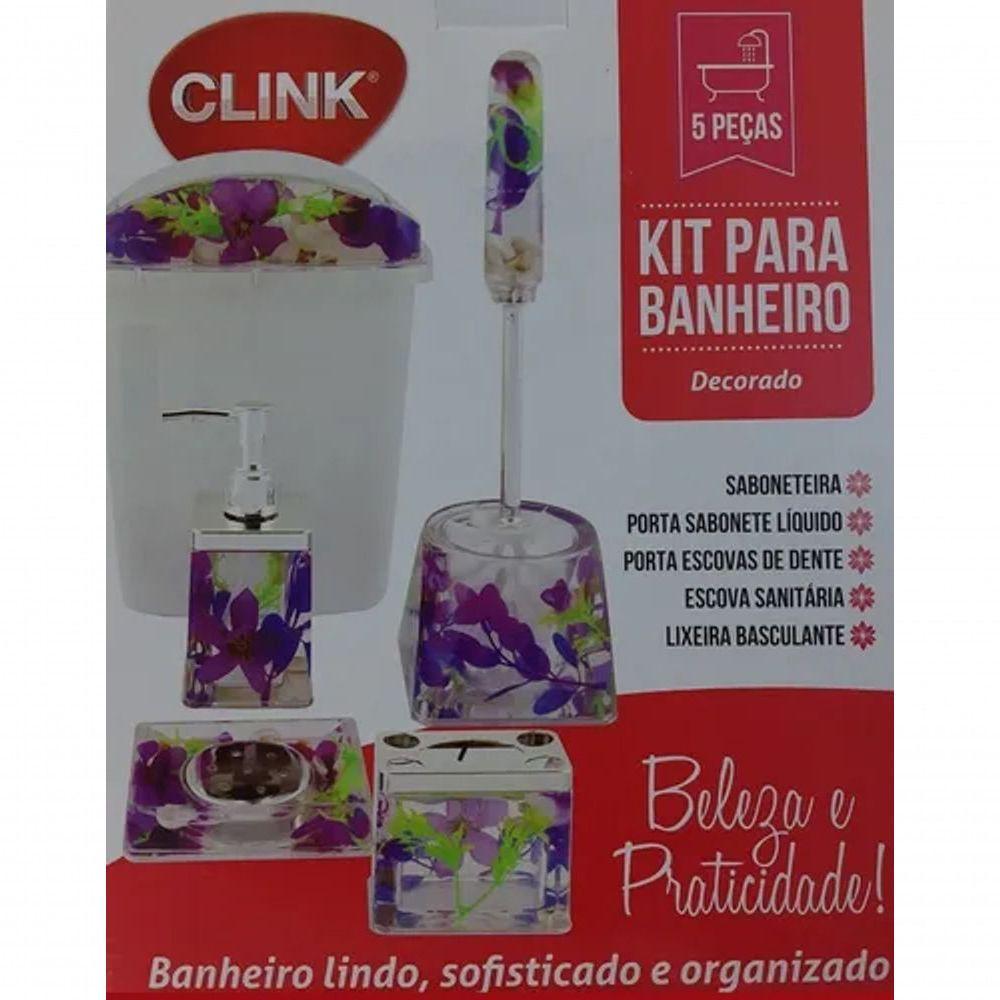 Kit Conjunto Banheiro Acrílico 5 Peças Floral - 3