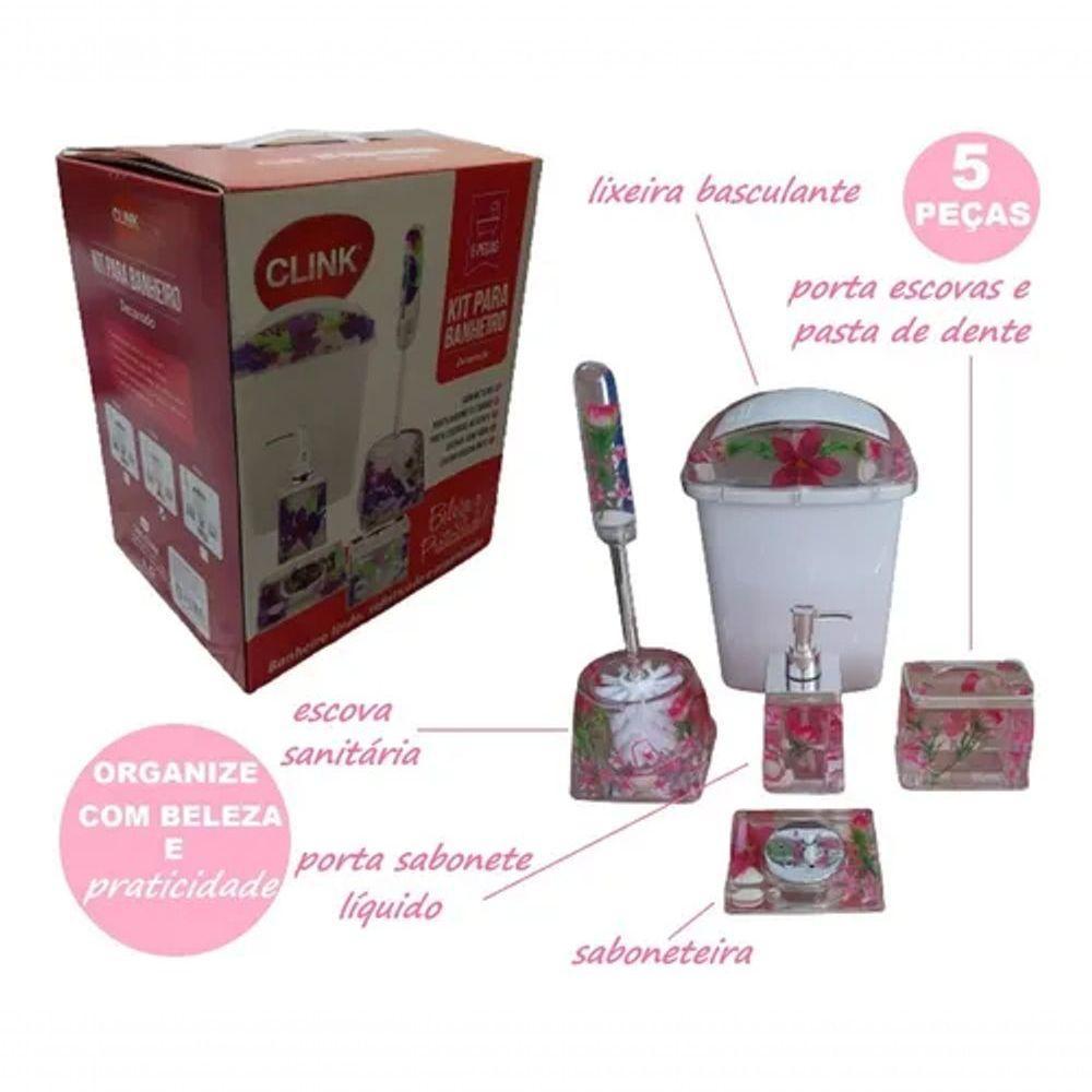 Kit Conjunto Banheiro Acrílico 5 Peças Floral - 4