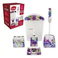 Kit Conjunto Banheiro Acrílico 5 Peças Floral - 1