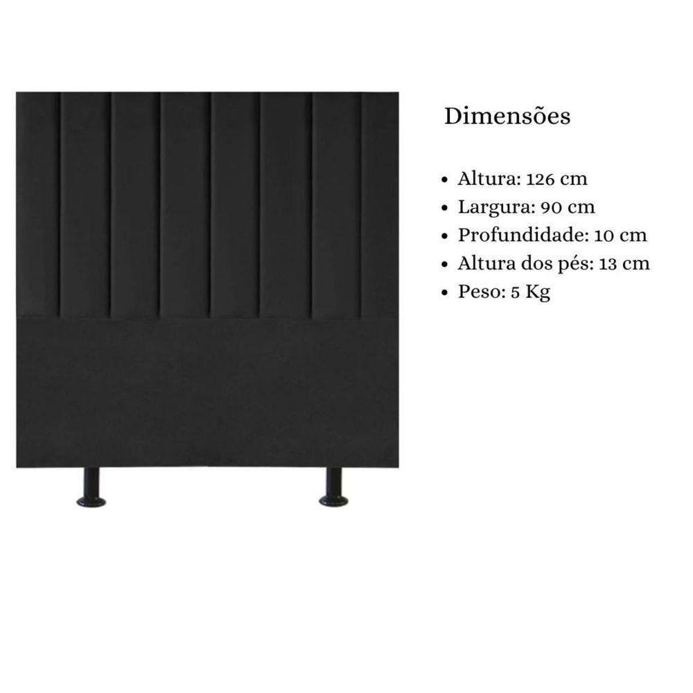 Cabeceira De Cama Solteiro Box 90 Cm Karla Carla Corino Cor:preto - 5