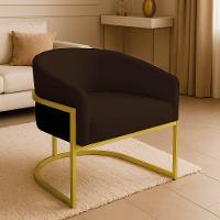 Poltrona Sala Decorativa Industrial Dourada Arielle Suede Marrom - 1
