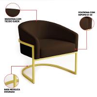 Poltrona Sala Decorativa Industrial Dourada Arielle Suede Marrom - 3