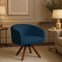 Poltrona Sala Base Giratória Madeira Arielle Bouclê Azul D03 - D'rossi - 1