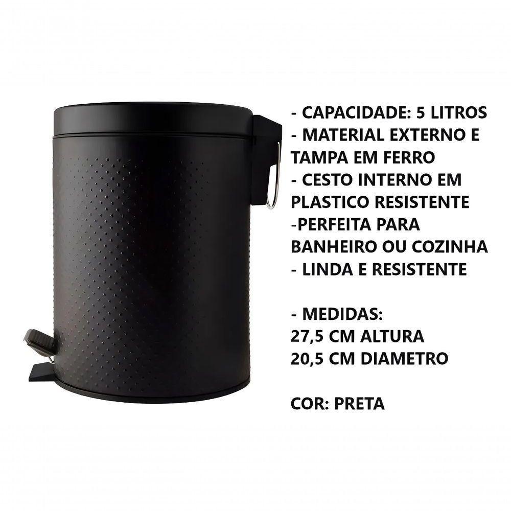 Lixeira Pedal 5l Texturizada Inox Balde Removível Redondabra - 3