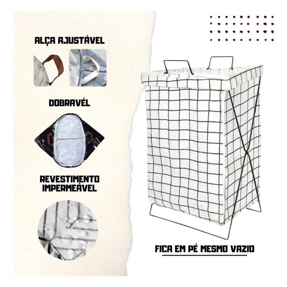 Cesto De Roupa Suja Dobrável Organizador Suporte Saco Multiu - 3