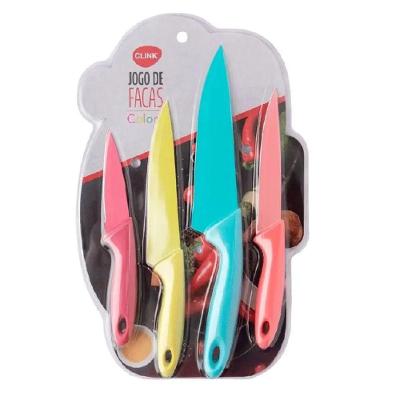 Jogo Facas Cozinha Inox Coloridas 4 Peças