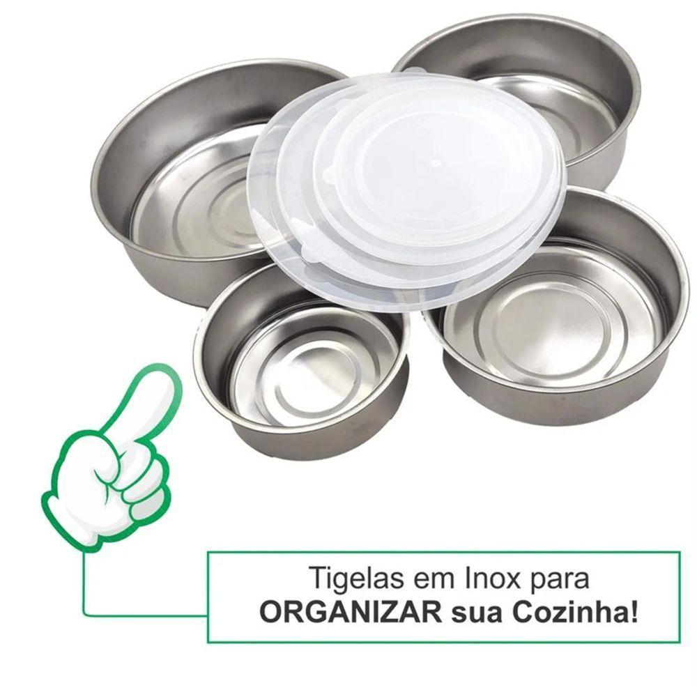 Conjunto Potes Aço Inox Tampa Hermética Tigelas 4 Peças - 4