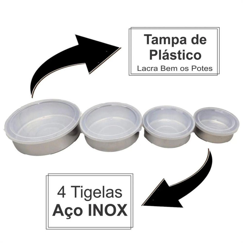 Conjunto Potes Aço Inox Tampa Hermética Tigelas 4 Peças - 5