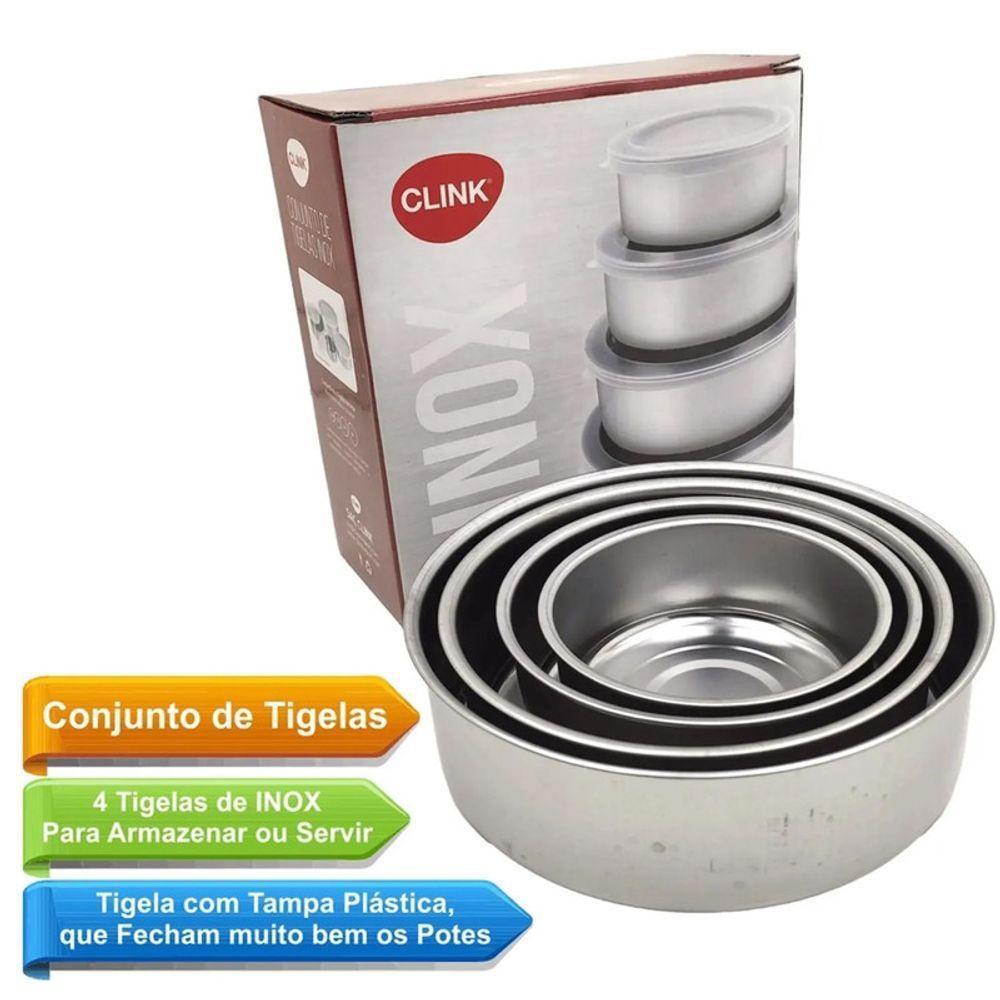 Conjunto Potes Aço Inox Tampa Hermética Tigelas 4 Peças - 9
