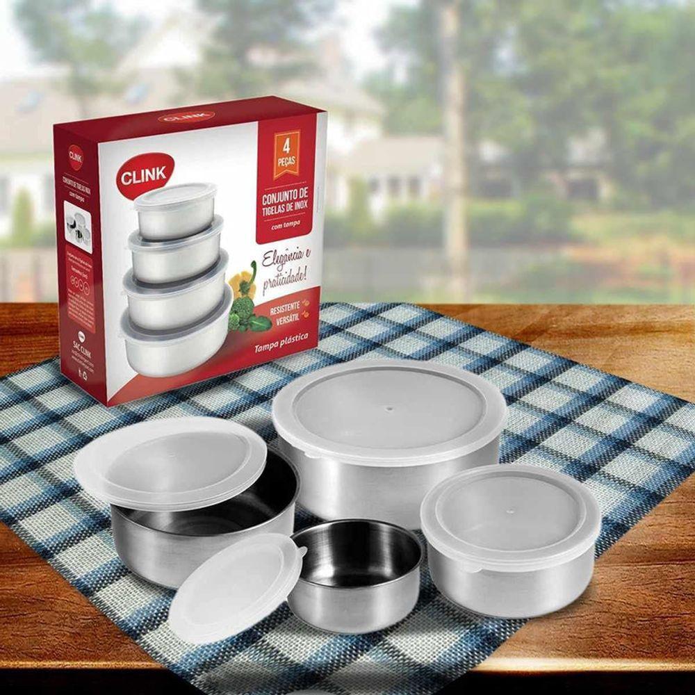 Conjunto Potes Aço Inox Tampa Hermética Tigelas 4 Peças - 10