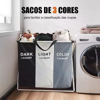 Cesto Organizador De Roupas Sujas Dobrável 3 Compartimentos - 6