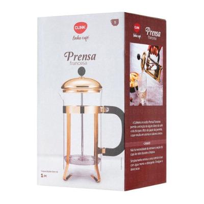 Cafeteira Prensa Francesa Rose Gold Em Vidro Aço Inox 600ml