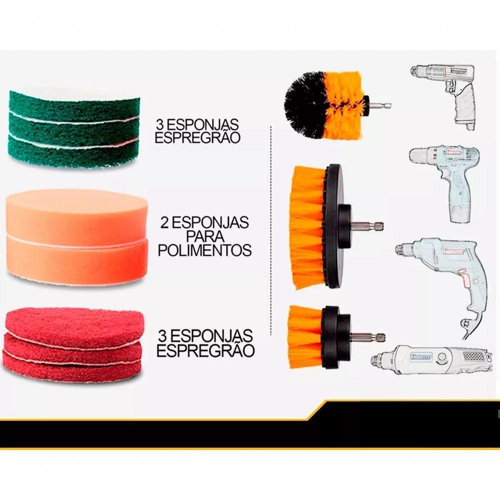 Conjunto Escovas Esponjas 16 Peças Kit Limpeza Furadeira Elé - 4
