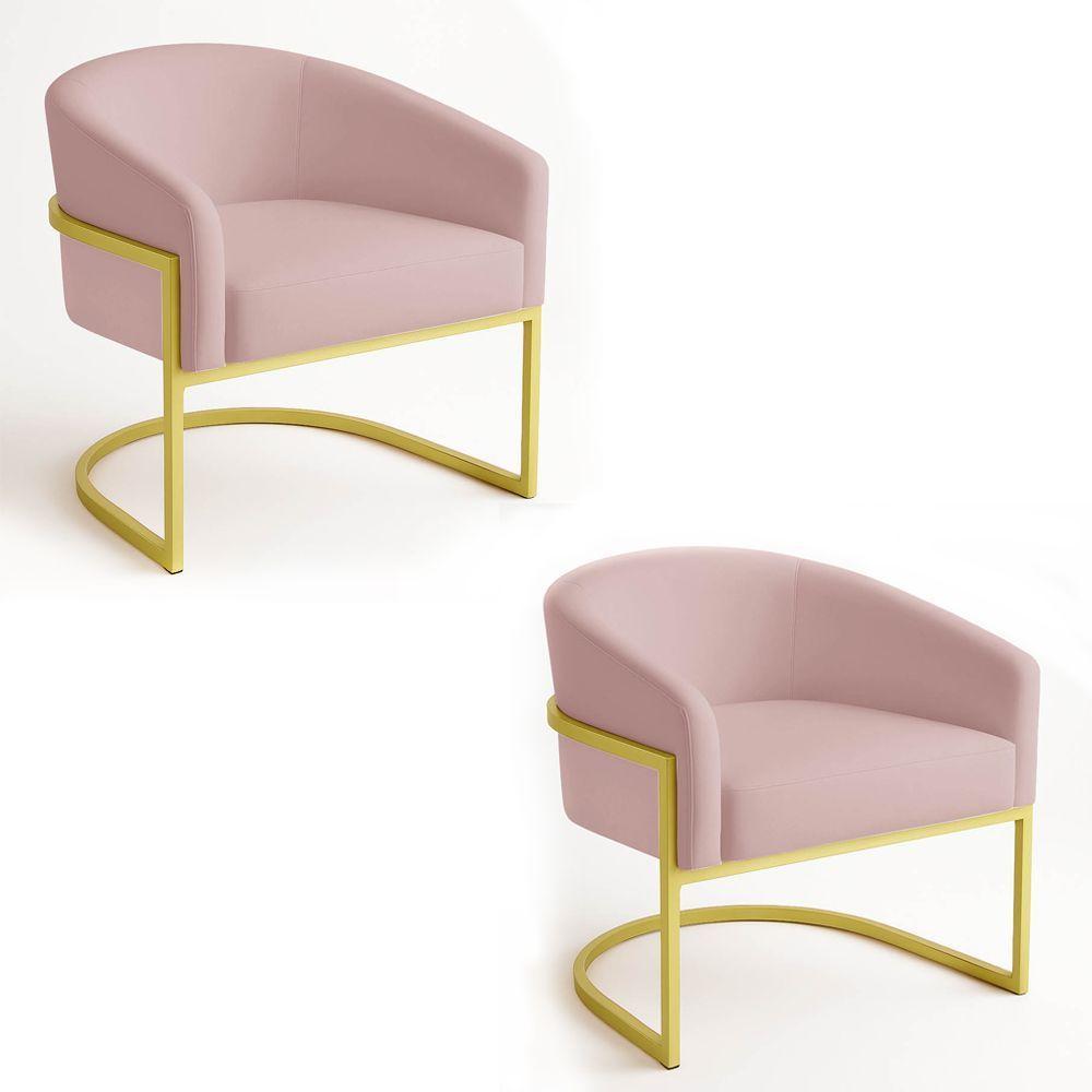 Poltrona Sala Decorativa Ndustrial Dourada Kit 2 Arielle Veludo Rosê - 1