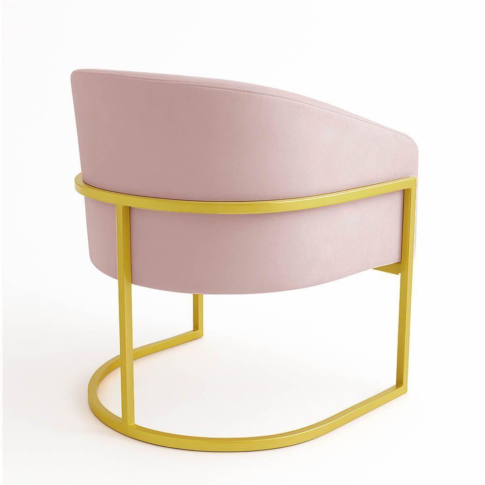 Poltrona Sala Decorativa Ndustrial Dourada Kit 2 Arielle Veludo Rosê - 4