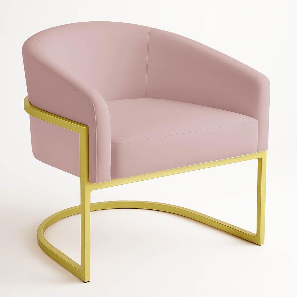 Poltrona Sala Decorativa Ndustrial Dourada Kit 2 Arielle Veludo Rosê - 5