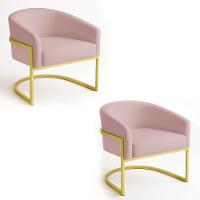 Poltrona Sala Decorativa Ndustrial Dourada Kit 2 Arielle Veludo Rosê - 1