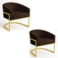 Poltrona Sala Decorativa Industrial Dourada Kit 2 Arielle Suede Marrom - 1