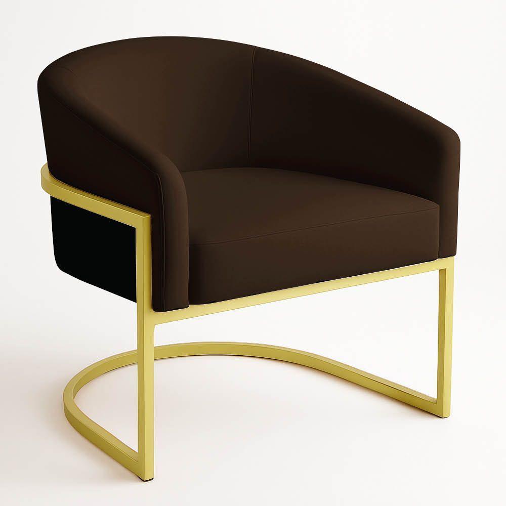 Poltrona Sala Decorativa Industrial Dourada Kit 2 Arielle Suede Cor Marrom - 5