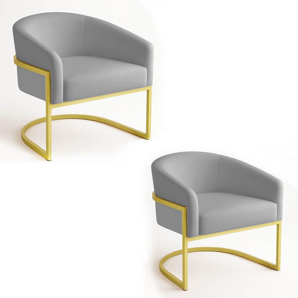 Poltrona Sala Decorativa Industrial Dourada Kit 2 Arielle Suede Cinza - 1