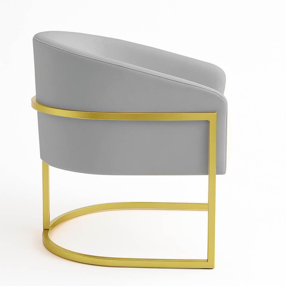 Poltrona Sala Decorativa Industrial Dourada Kit 2 Arielle Suede Cinza - 5