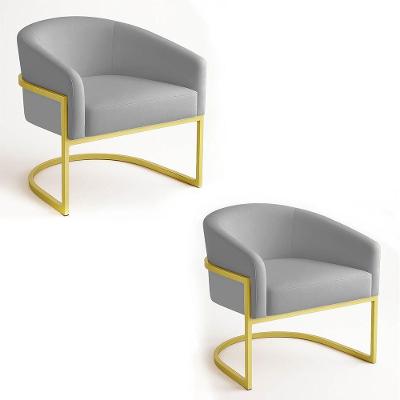 Poltrona Sala Decorativa Industrial Dourada Kit 2 Arielle Suede Cinza