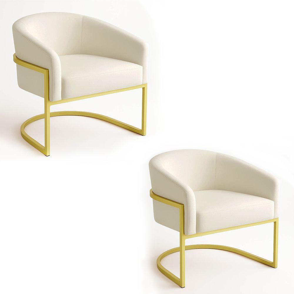 Poltrona Sala Decorativa Industrial Dourada Kit 2 Arielle Veludo Cor Bege - 1