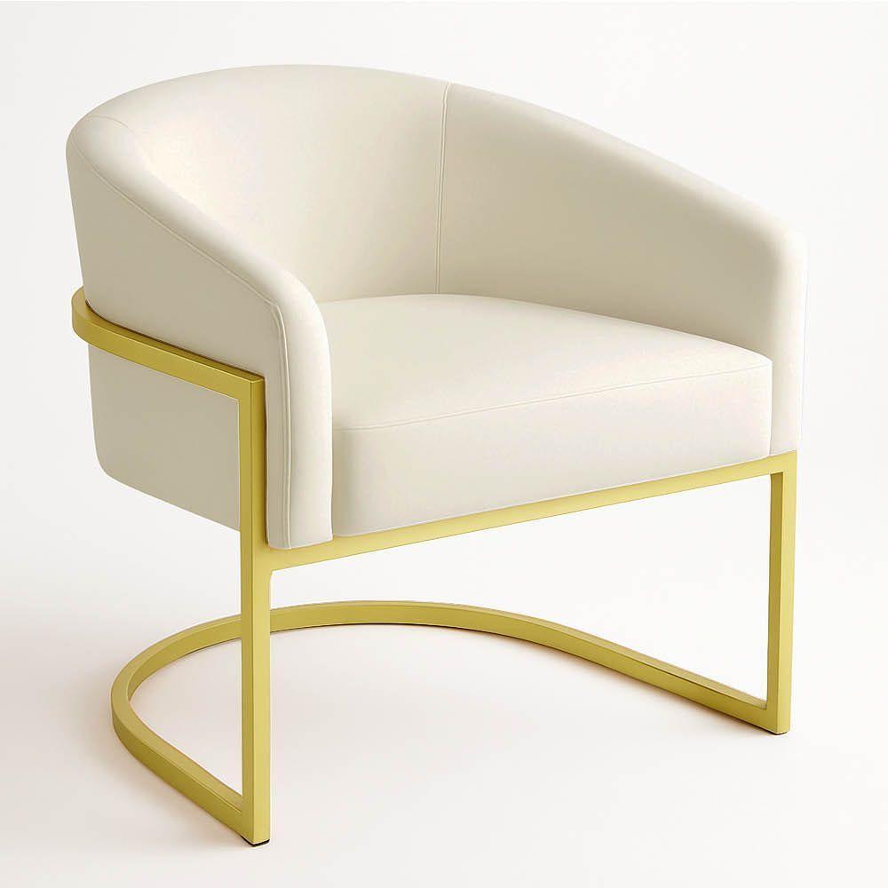 Poltrona Sala Decorativa Industrial Dourada Kit 2 Arielle Veludo Cor Bege - 6