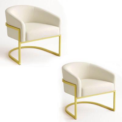 Poltrona Sala Decorativa Industrial Dourada Kit 2 Arielle Veludo Cor Bege