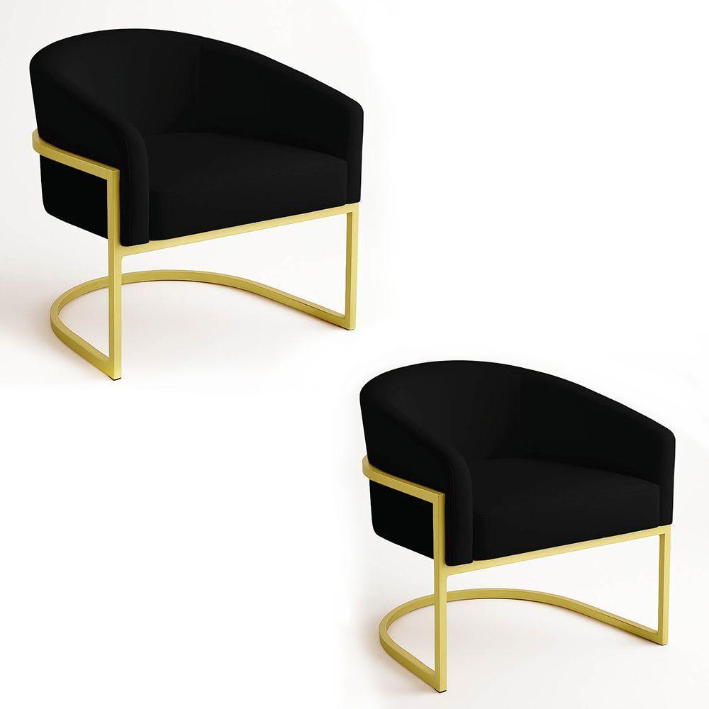 Poltrona Sala Decorativa Industrial Dourada Kit 2 Arielle Suede Cor Preto - 1