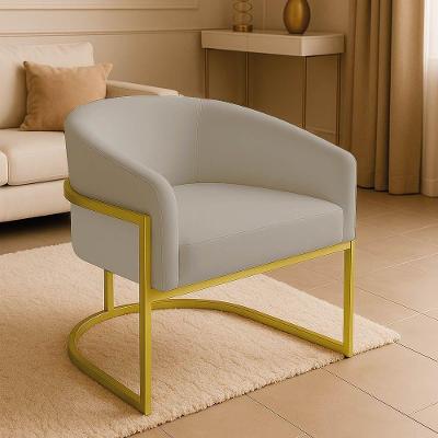 Poltrona Sala Decorativa Industrial Dourada Arielle Veludo Cinza