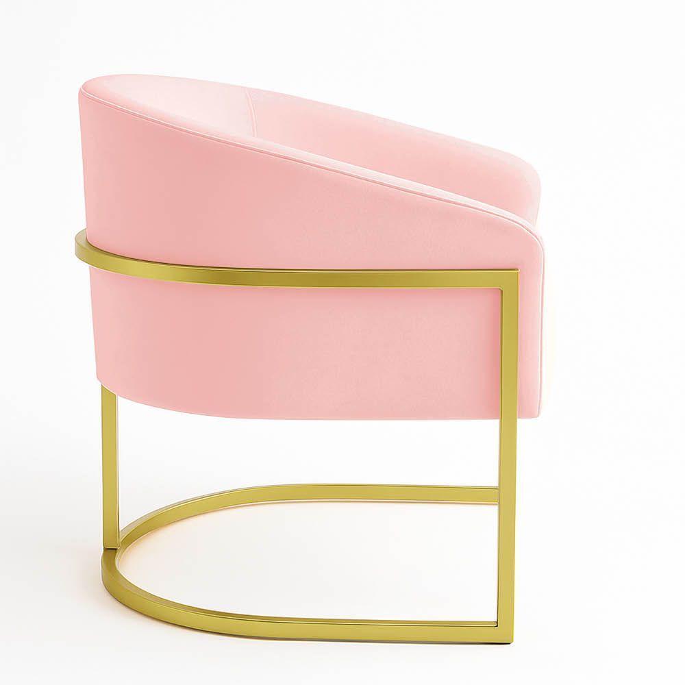 Poltrona Sala Decorativa Industrial Dourada Arielle Suede Cor Rosa Bebê - 6