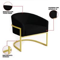 Poltrona Sala Decorativa Industrial Dourada Kit 2 Arielle Veludo Cor Preto