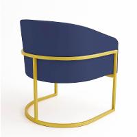 Poltrona Sala Decorativa Industrial Dourada Kit 2 Arielle Suede Azul Marinho - 3